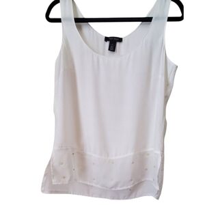 White House Black Market White Sheer Chiffon Cami Tank Top w/ Rhinestones Size M